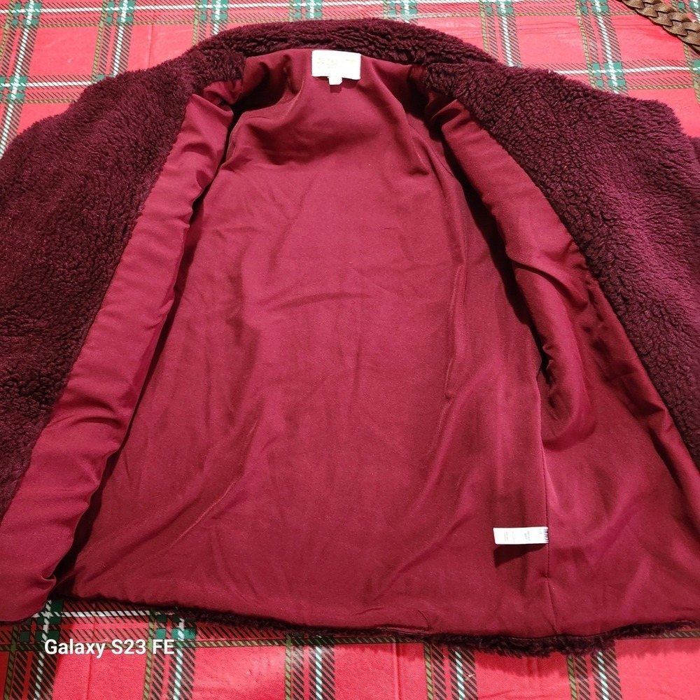 Beach Riot Burgundy Sherpa Moto Jacket Fleece Teddy Zip Up Womens XS Lined - Picture 4 of 12